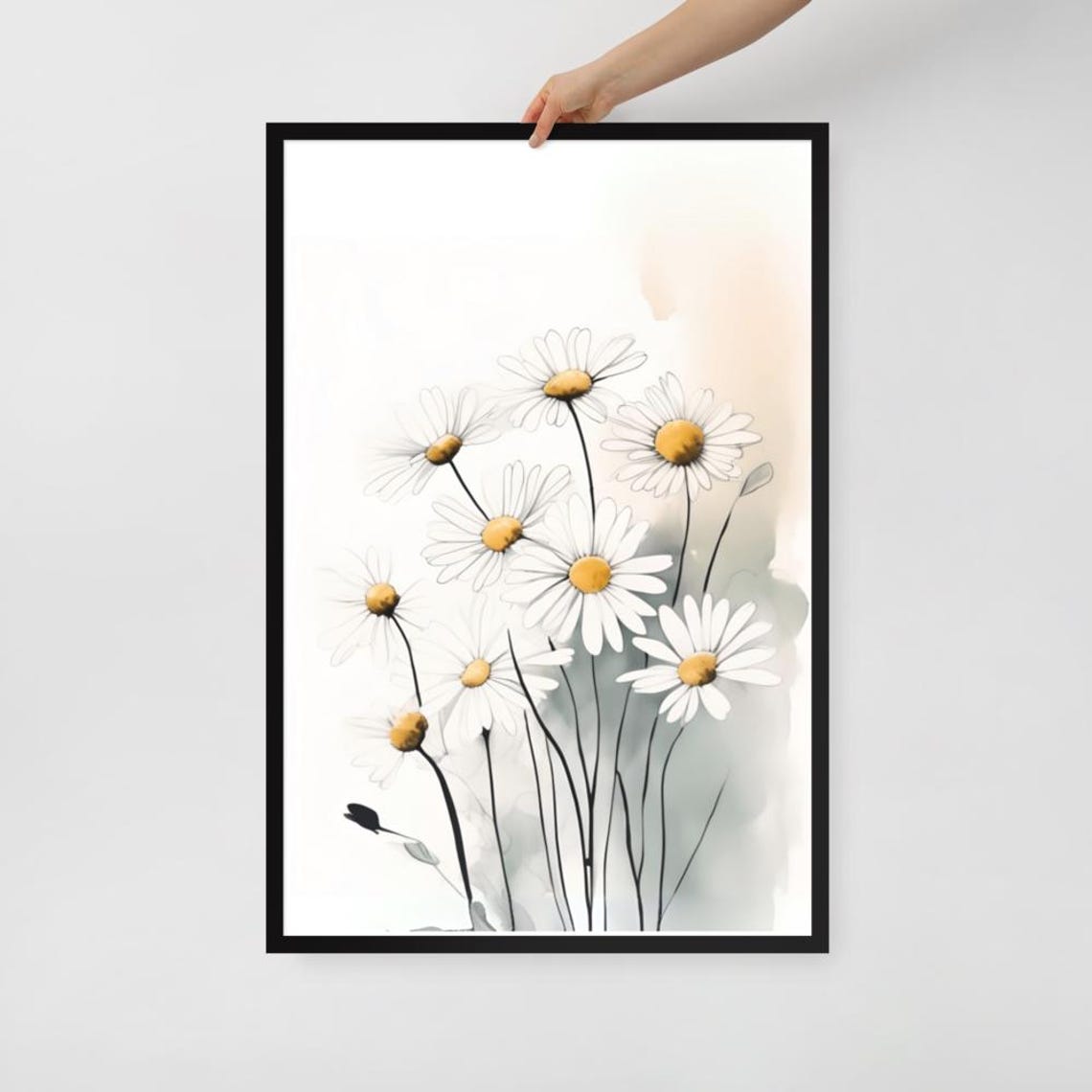 White Daisy Line Drawing Minimalist Botanical Floral Wall Art - Image 4