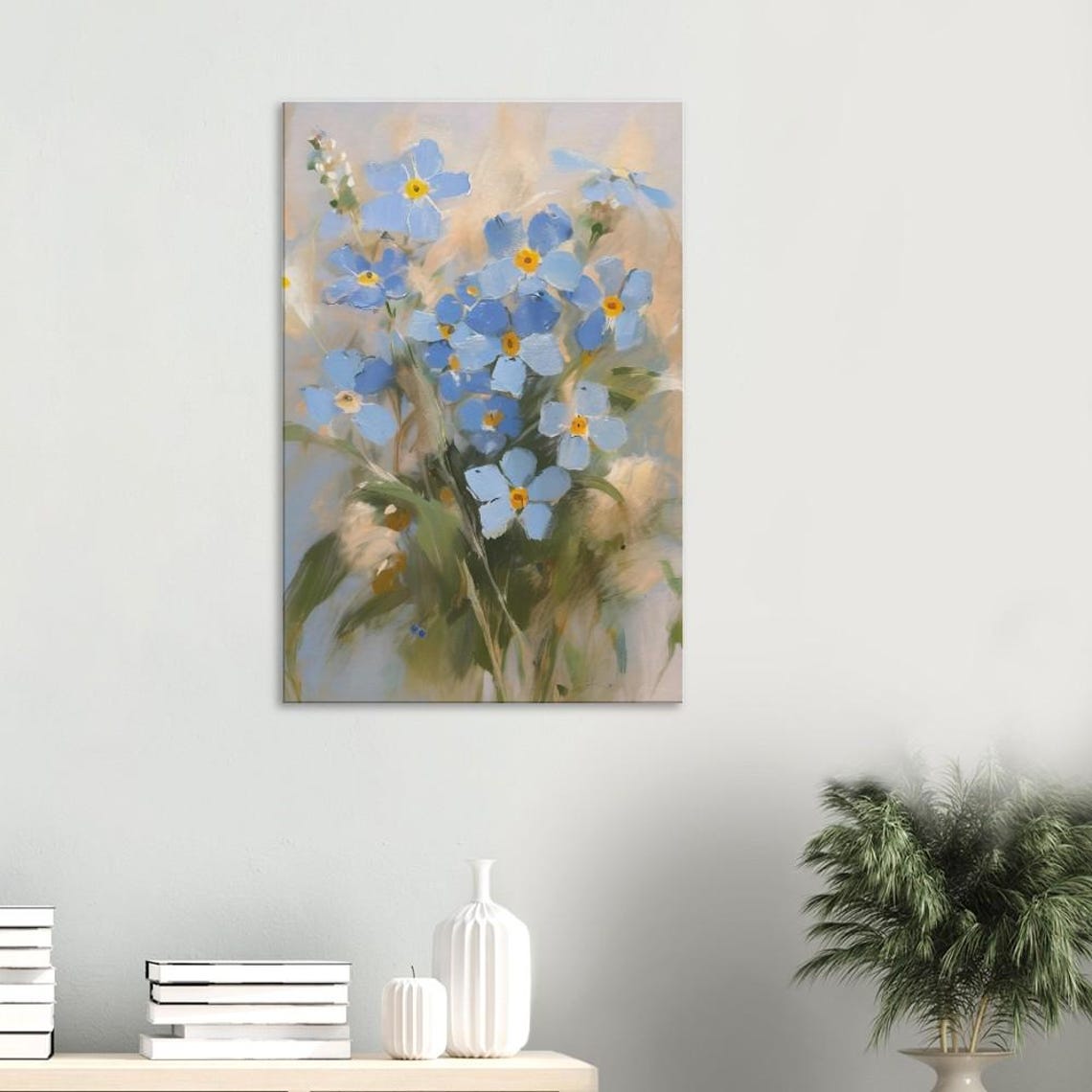 Forget Me Not Blue Flowers Soft Impressionist Floral Canvas Wall Print