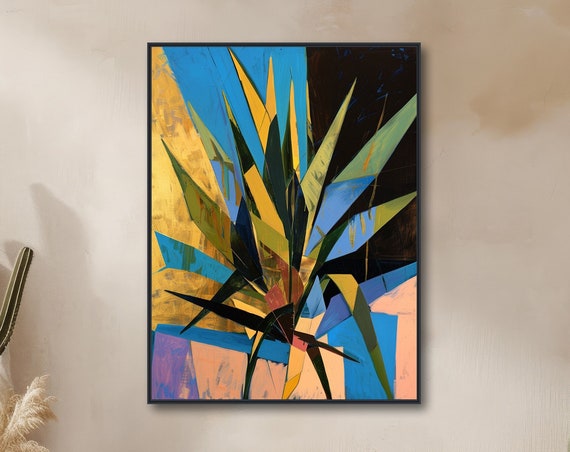 Abstract Yucca Painting Western Desert Wall Art Geometric Botanical Retro Midcentury Art Or Paper Timeless Perspective