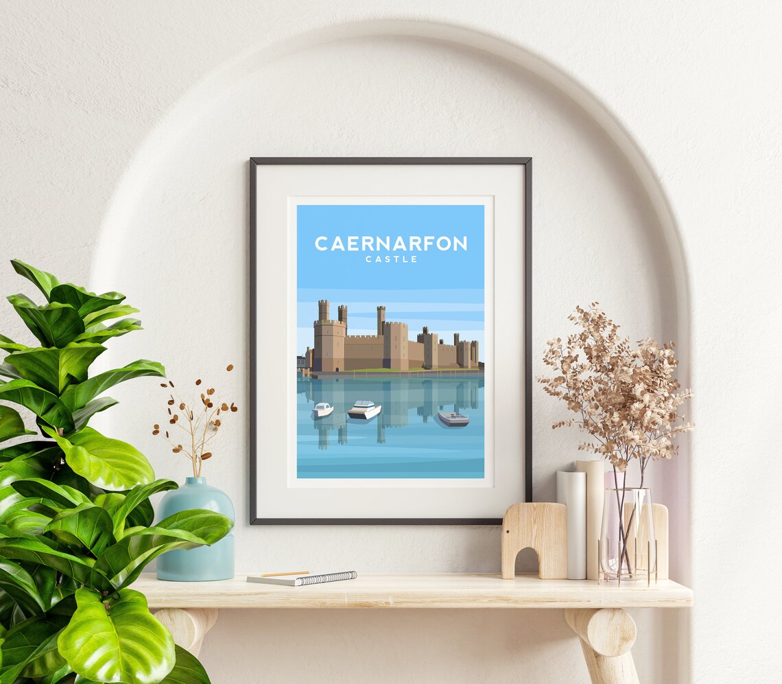 Caernarfon Castle Travel Poster, North Wales Landscape