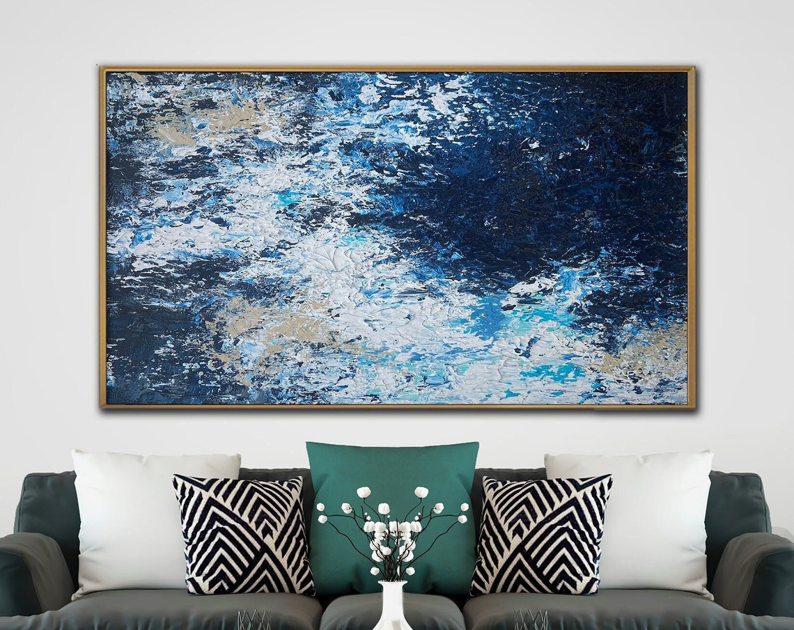 Navy Blue Ocean Foam Abstract Textured Waves Wall Art Poster