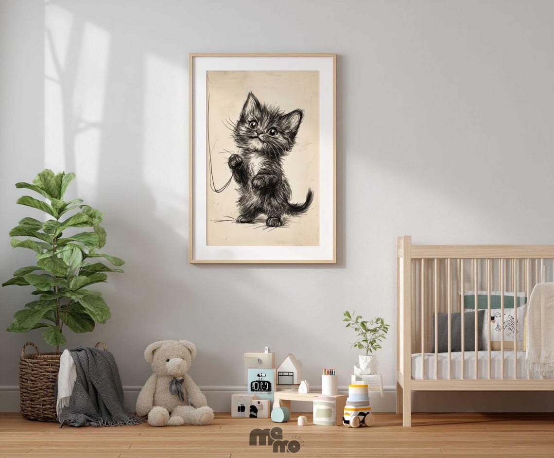 Cute Kitten - Playful Maine Coon Sketch, Nursery Decor - Image 4