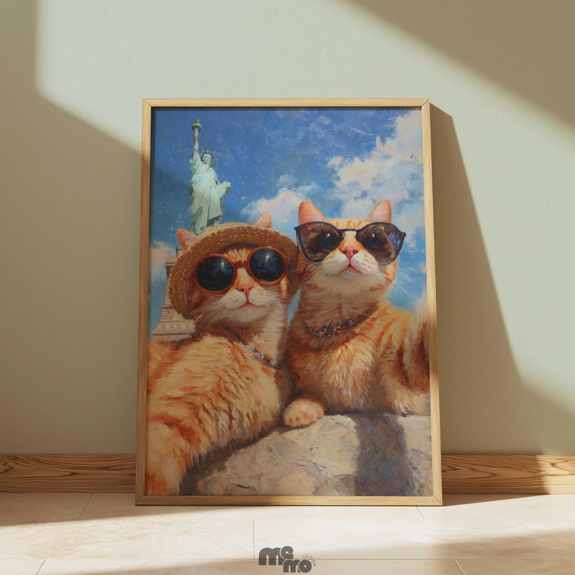 Orange Tabby Cats Selfie at Statue of Liberty NYC Funny Print