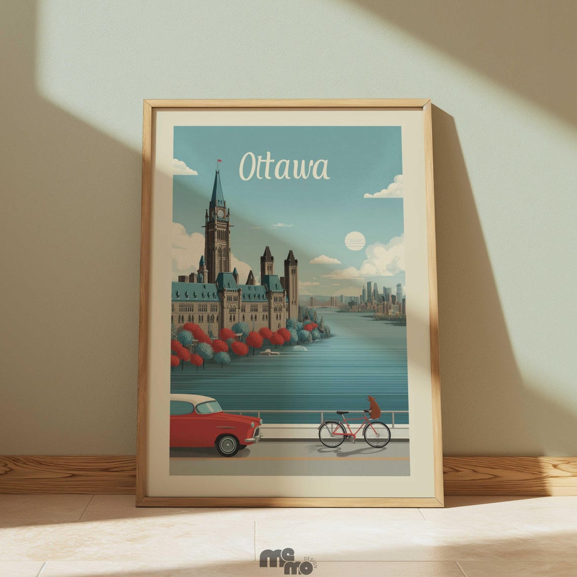 Ottawa Retro Travel Poster Parliament Hill Riverside Classic Scene