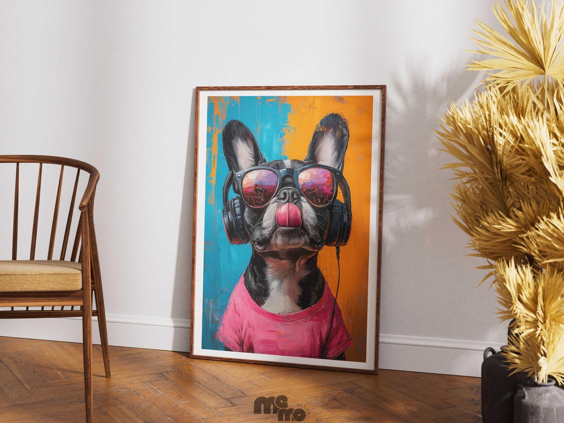 Funny French Bulldog DJ, Retro Dog Portrait Gift - Image 2