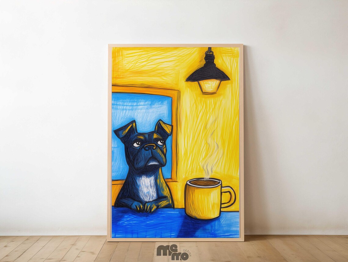 Bulldog Coffee, Whimsical Dog Art For Kitchen