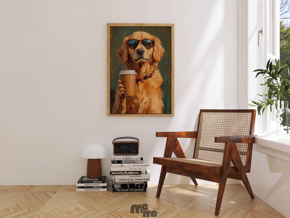 Golden Retriever Coffee Lover Dog Poster, Funny Sunglasses - Image 3