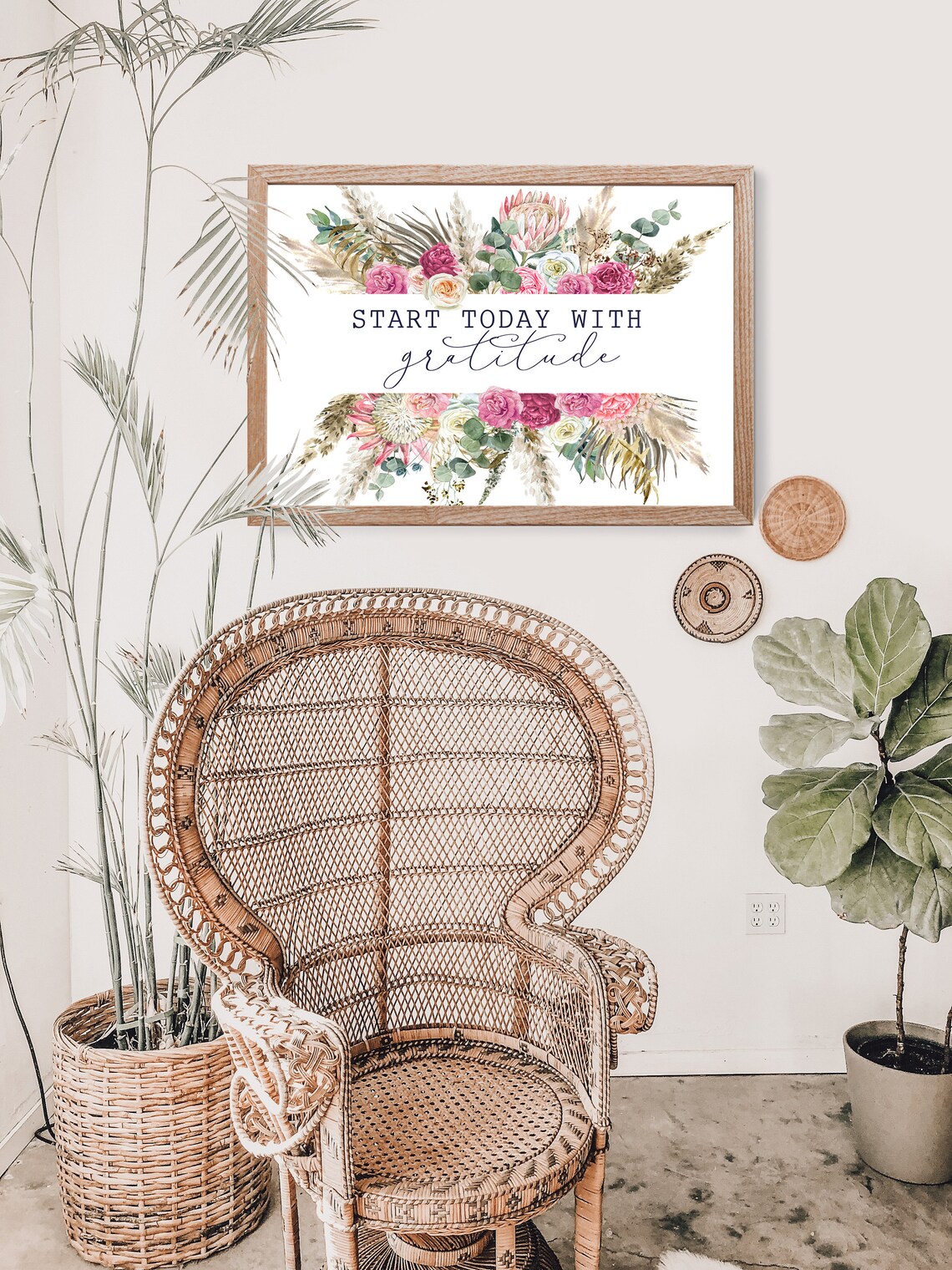 Start Today With Gratitude Watercolor Floral Border Inspiration Poster - Image 4