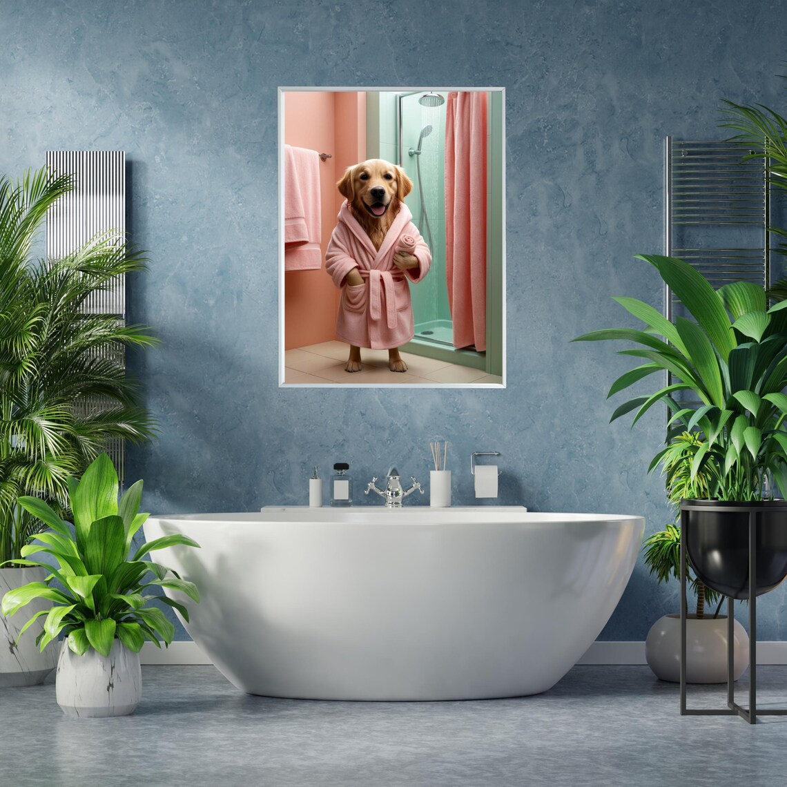 Whimsical Golden Retriever Illustration, Bathroom Decor - Image 4