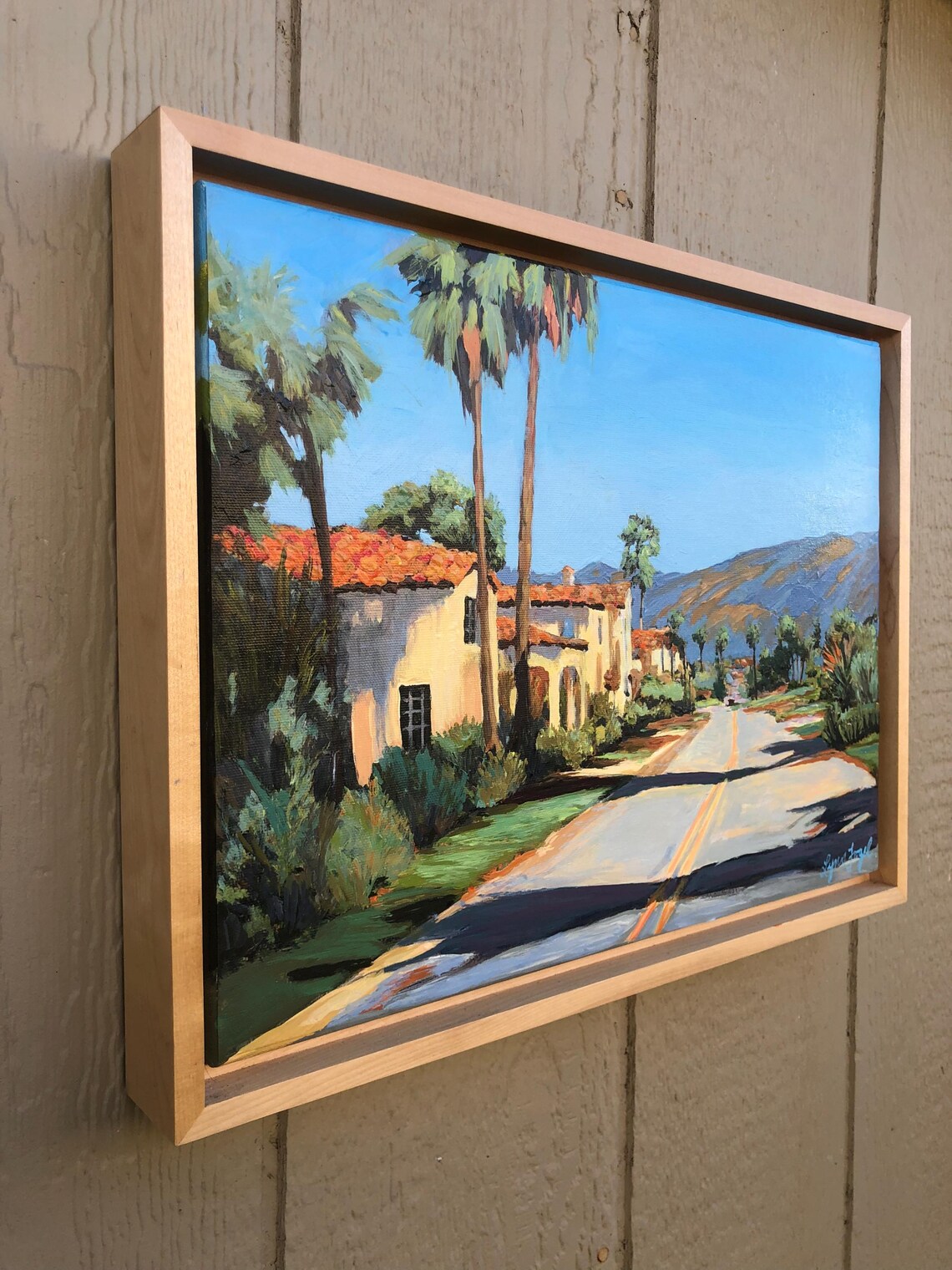 Santa Barbara Palm Street Red Tile Roofs Mountains Painting Poster - Image 5