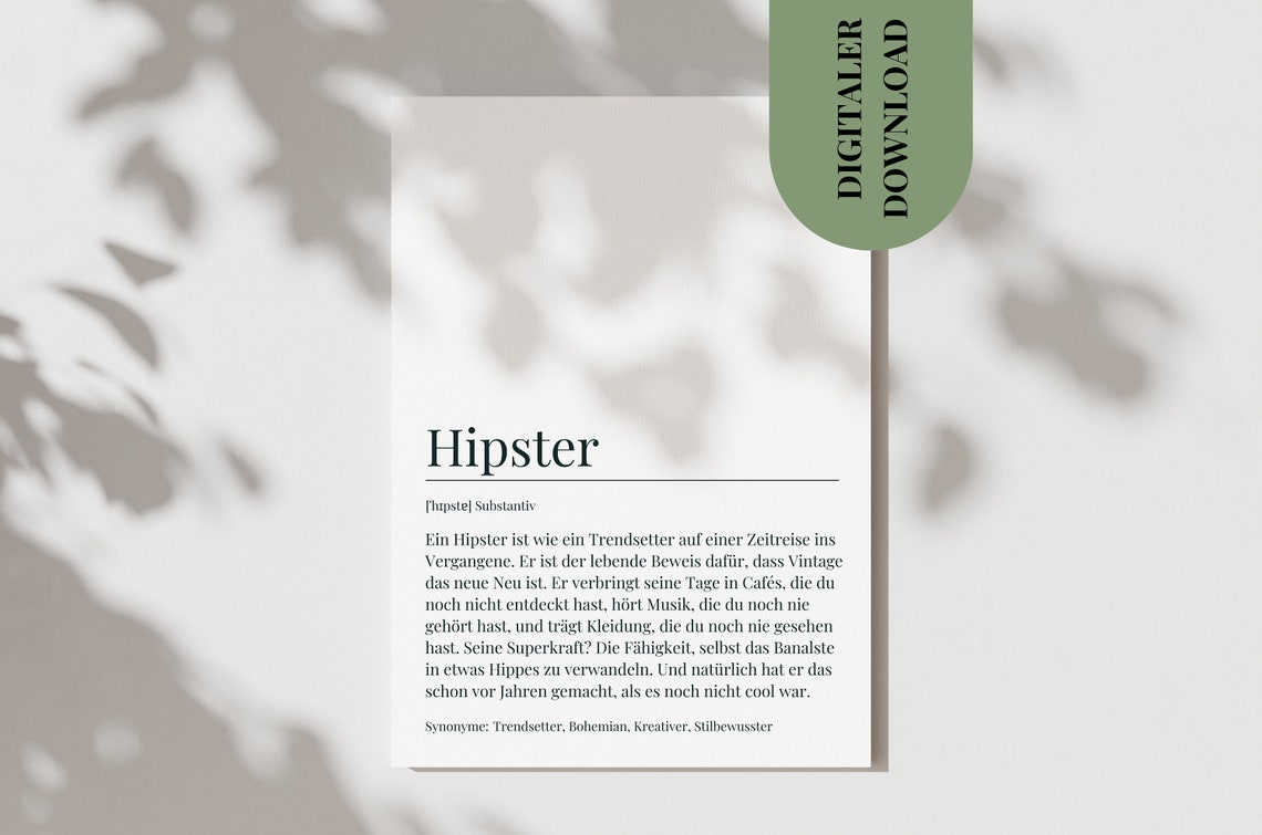 Hipster Definition German Dictionary Funny Trendsetter Gift Poster