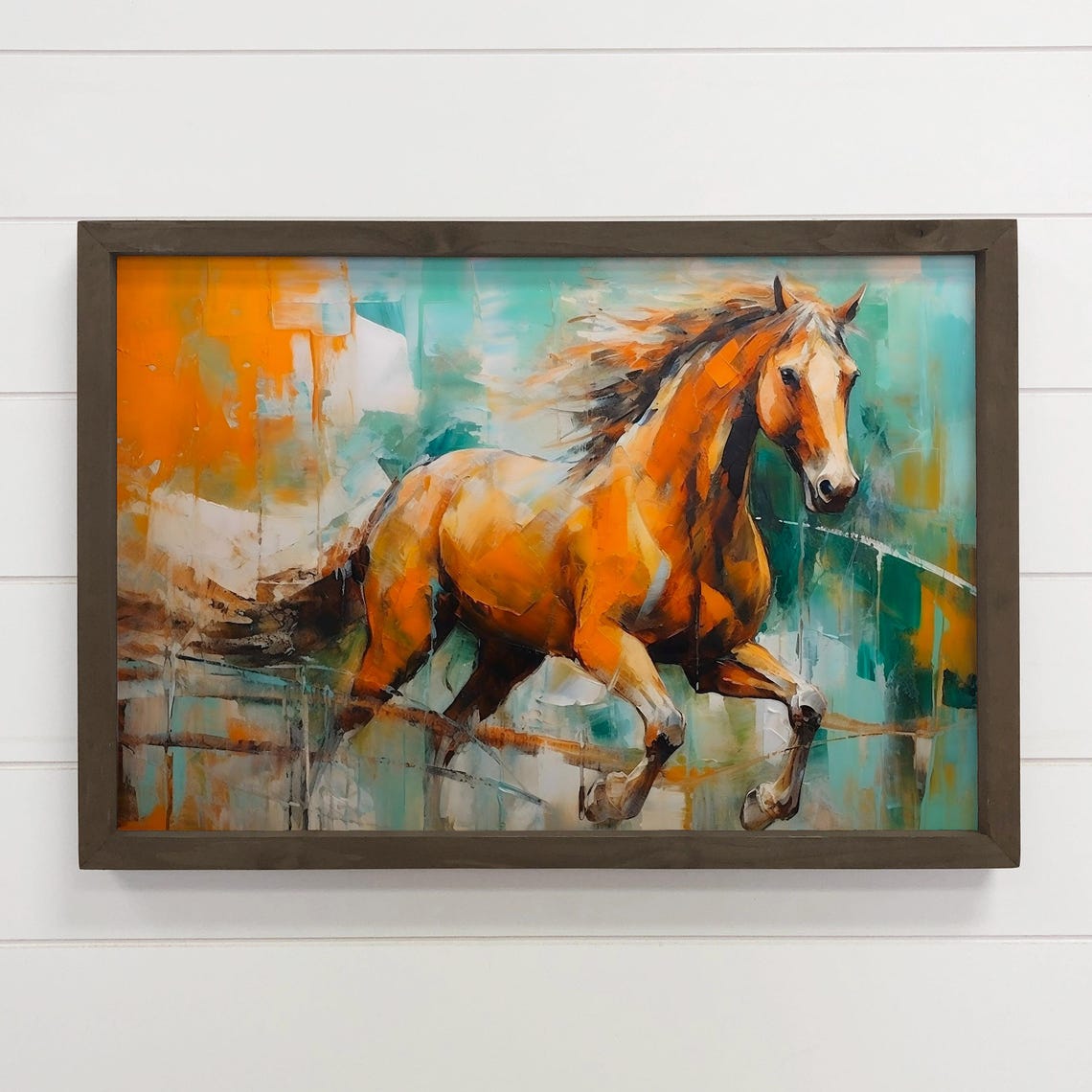 Horse Home Decor Abstract Teal Background Canvas Art