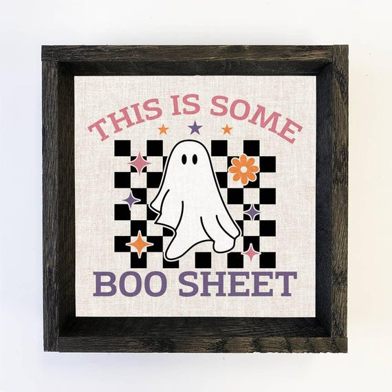Retro Halloween Boo Sheet Funny Canvas Art Checkered