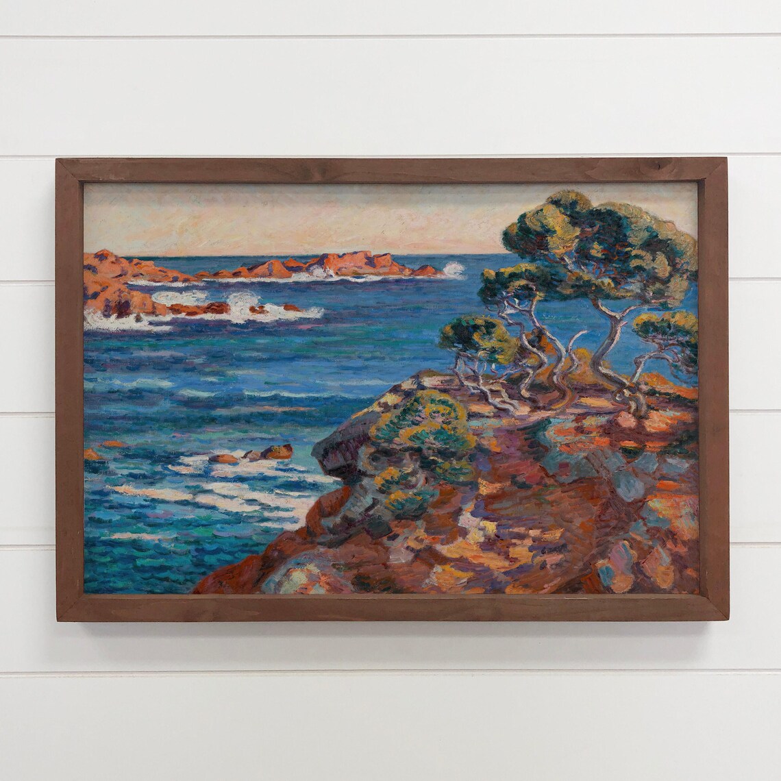 French Mediterranean Rocky Coast Pines Seascape Oil Painting Poster