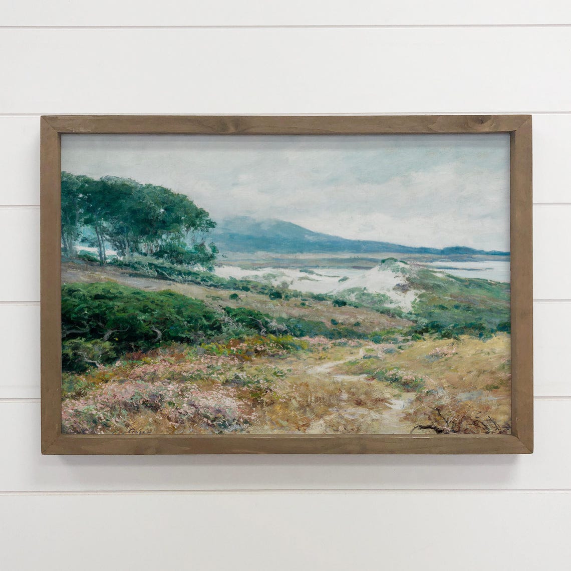 Impressionist Coastal Dunes with Cypress Trees Sandy Beach View Poster