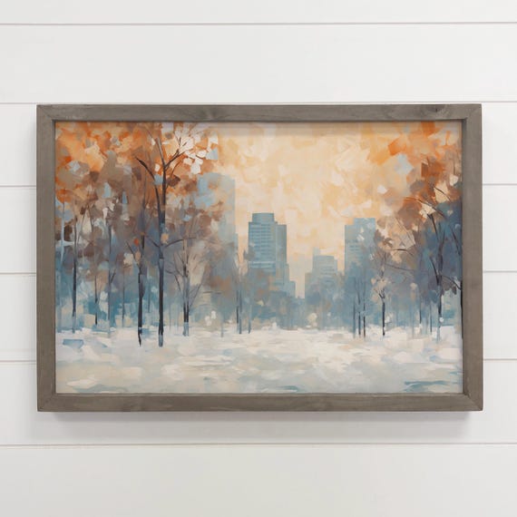 City Park Abstract Nature Canvas Art Framed Wooden Sign