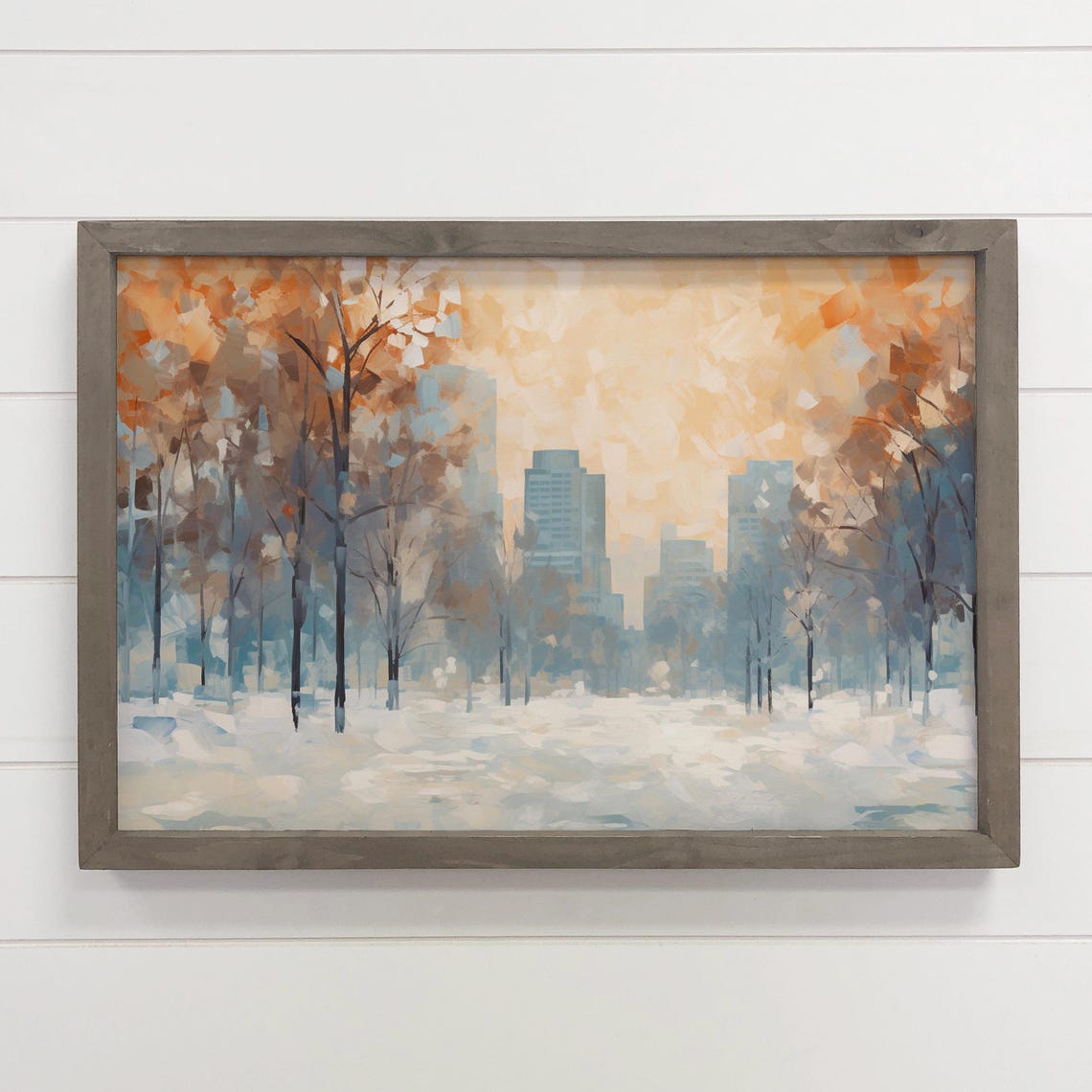 City Park in Fall Abstract Impressionist Painting with Skyline Poster