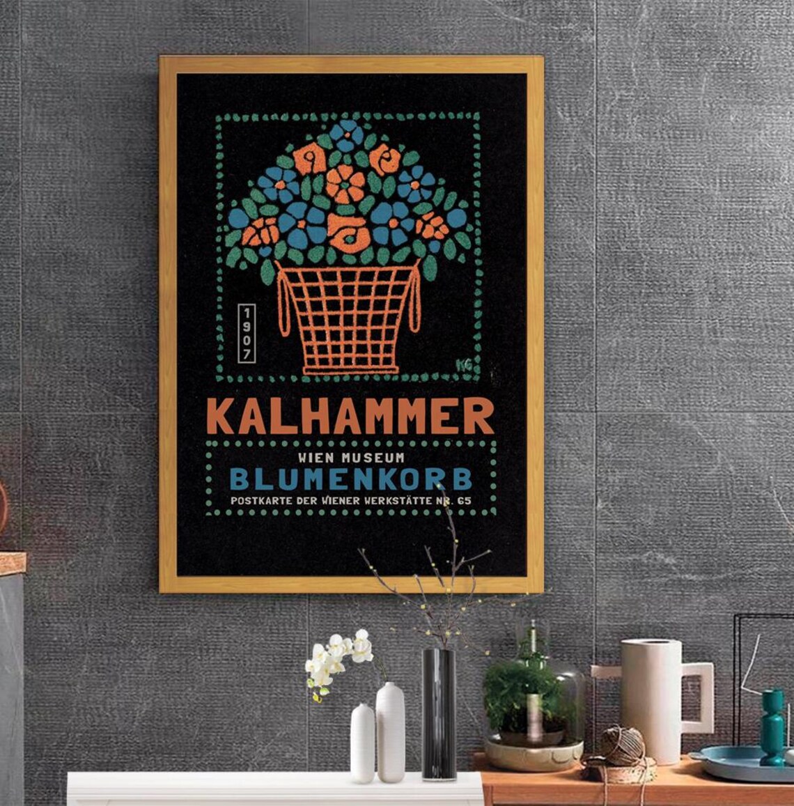 Gustav Kalhammer 1907 Blumenkorb Flower Basket Vienna Art Poster - Image 2