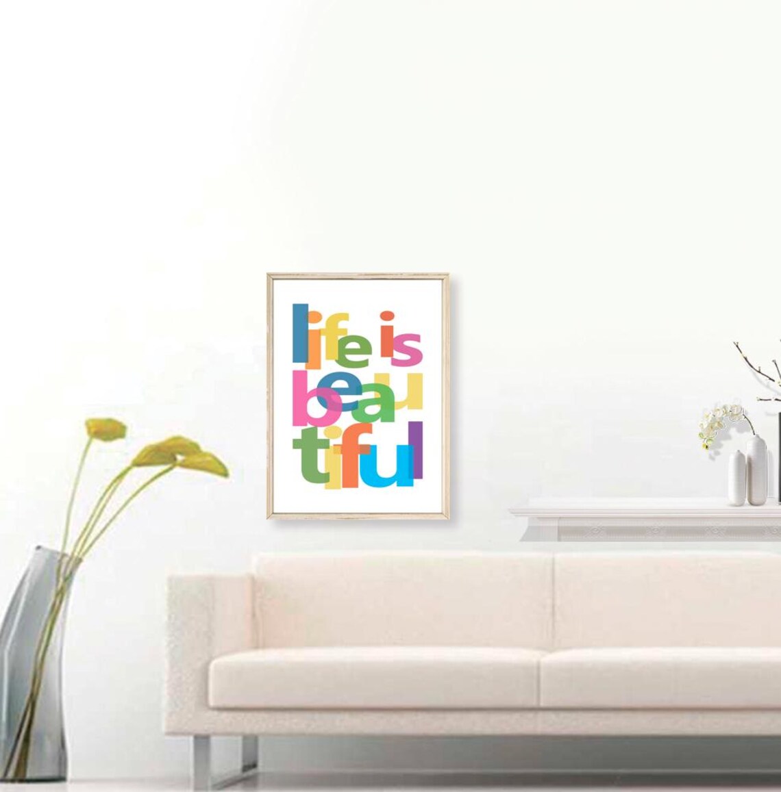 Life Is Beautiful Colorful Overlapped Letters Inspirational Quote Poster - Image 3