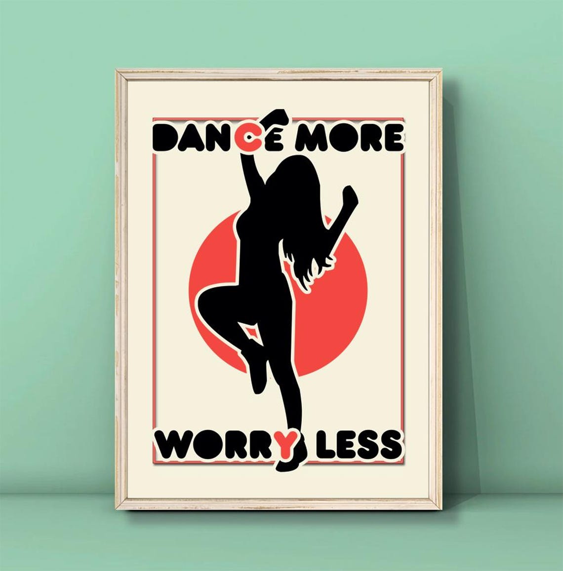 Dance More Worry Less Retro Dancer Silhouette Motivational Poster
