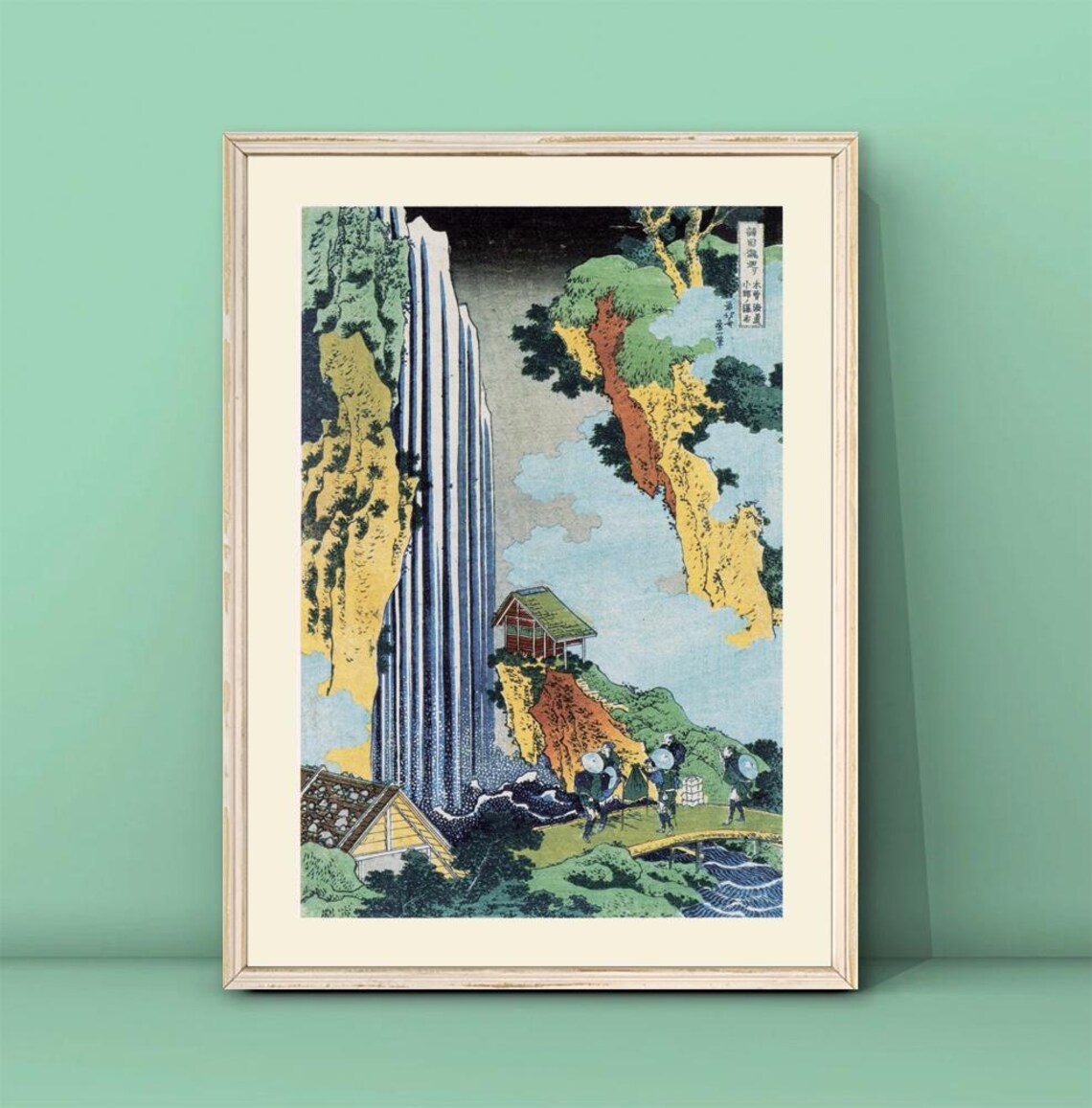 Hokusai Ono Waterfall at Kisokaido Japanese Woodblock Art Poster