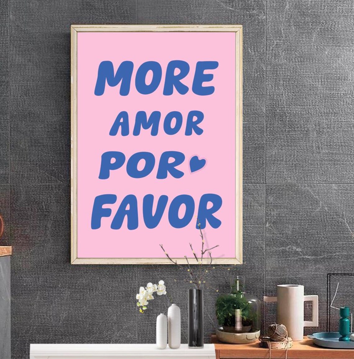 More Amor Por Favor Blue Pink Poster Bold Typography Cute Maximalist Love Art - Image 2