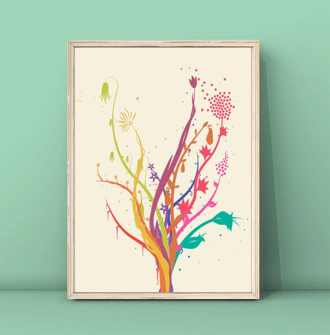 Colorful Abstract Floral Tree Modern Botanical Illustration Art Poster