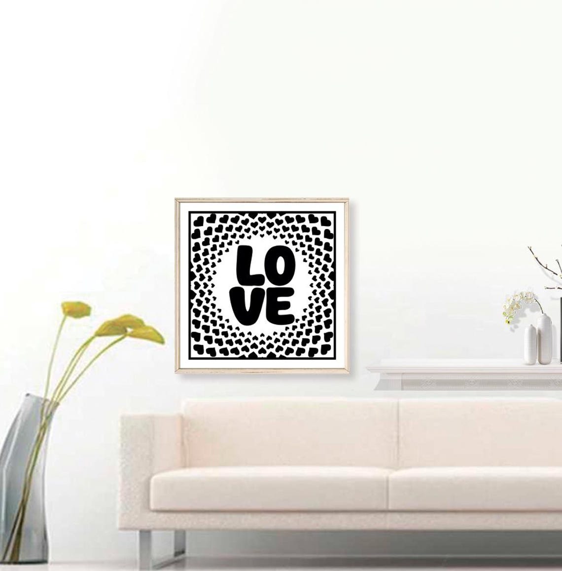Love Word Black White Square Heart Spiral Modern Typography Poster - Image 3