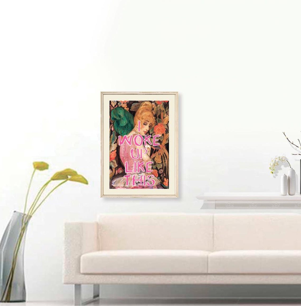 I Woke Up Like This Pink Quote Altered Vintage Portrait Art Poster - Image 3