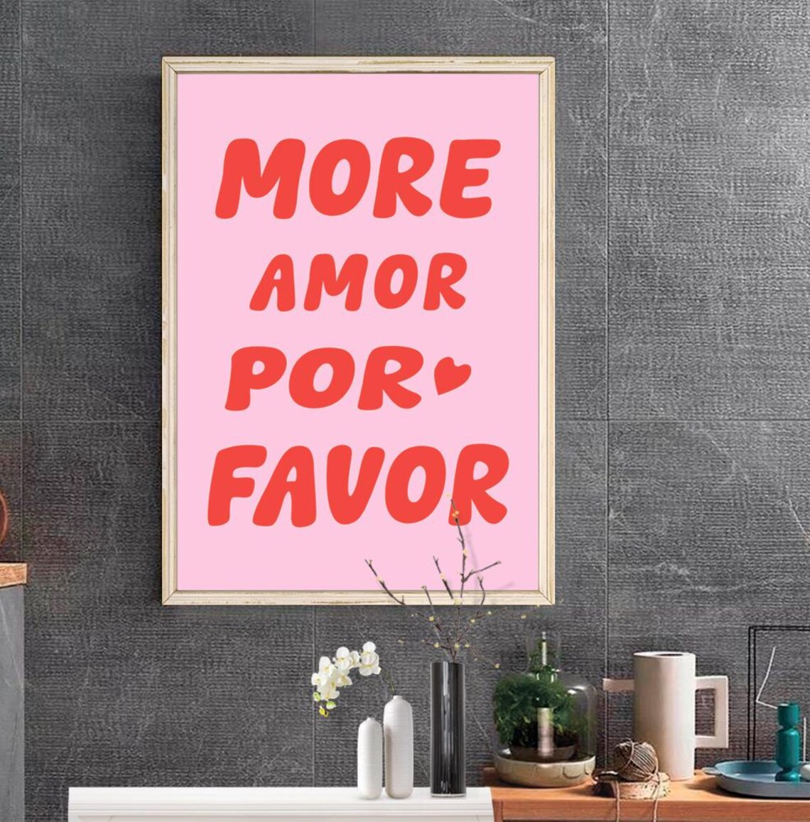 More Amor Por Favor Red On Pink Preppy Quote Poster With Heart - Image 2