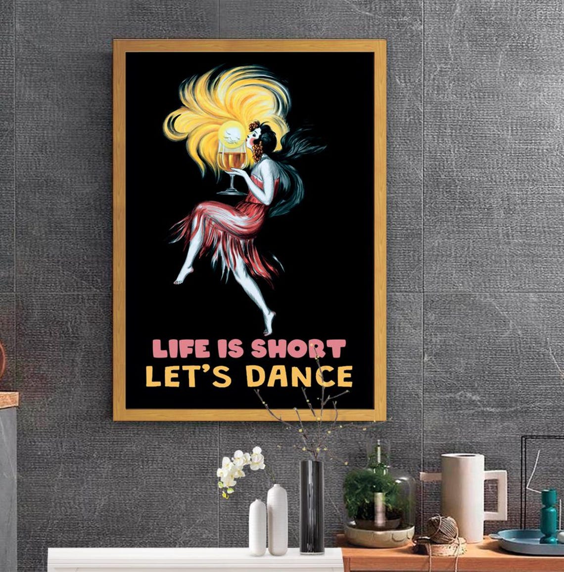 Life Is Short Lets Dance Red Dress Wine Glass Party Quote Poster - Image 3