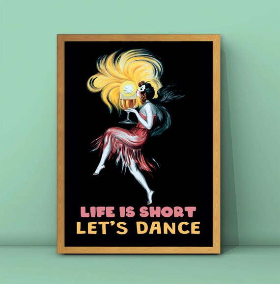 Life Is Short Lets Dance Red Dress Wine Glass Party Quote Poster