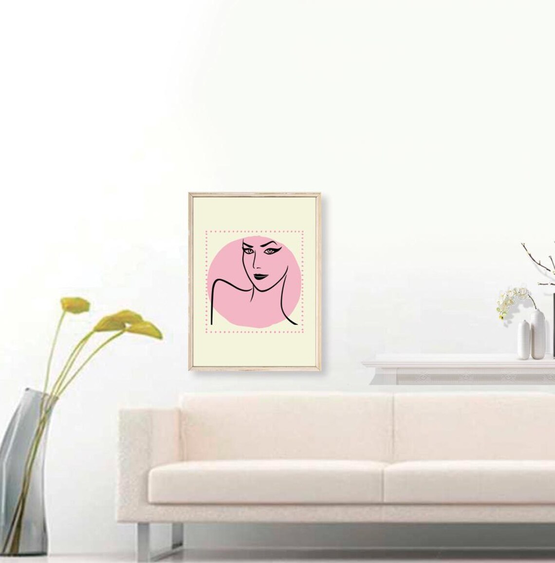 Pink Boho Woman Art Print Woman Line Art Boho Woman Wall Decor Boho Woman Poster Neutral Simple Print Pink Woman Print Download - Image 3