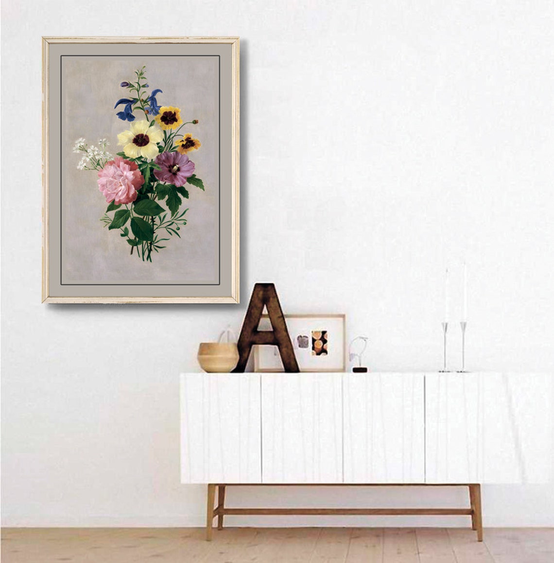 Vintage Wildflower Bouquet Rose Sunflower Botanical Art Poster - Image 3