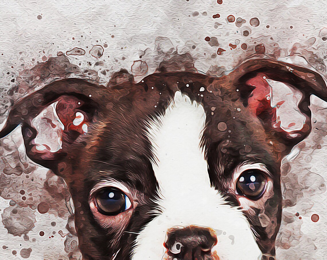 Brown and White Puppy Watercolor Portrait Close Up Dog Print