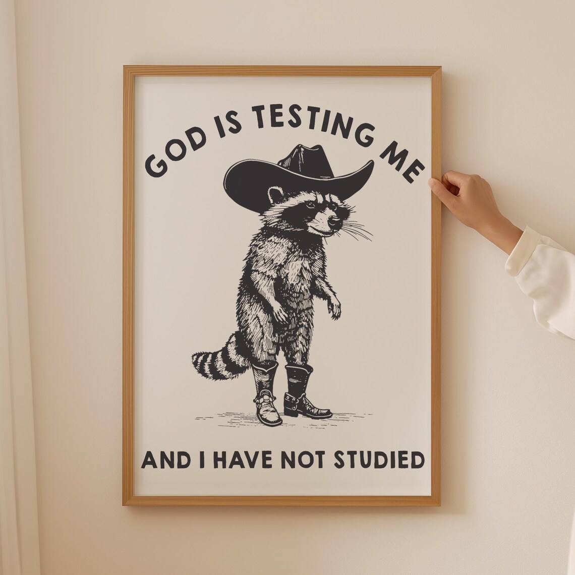 Funny Cowboy Raccoon Poster, Dark Humor Western Art