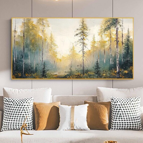 Natural Forest Landscape Oil Painting On Large Original Forest Painting Custom Green Tree Wall Art Modern Living Room Home Decor