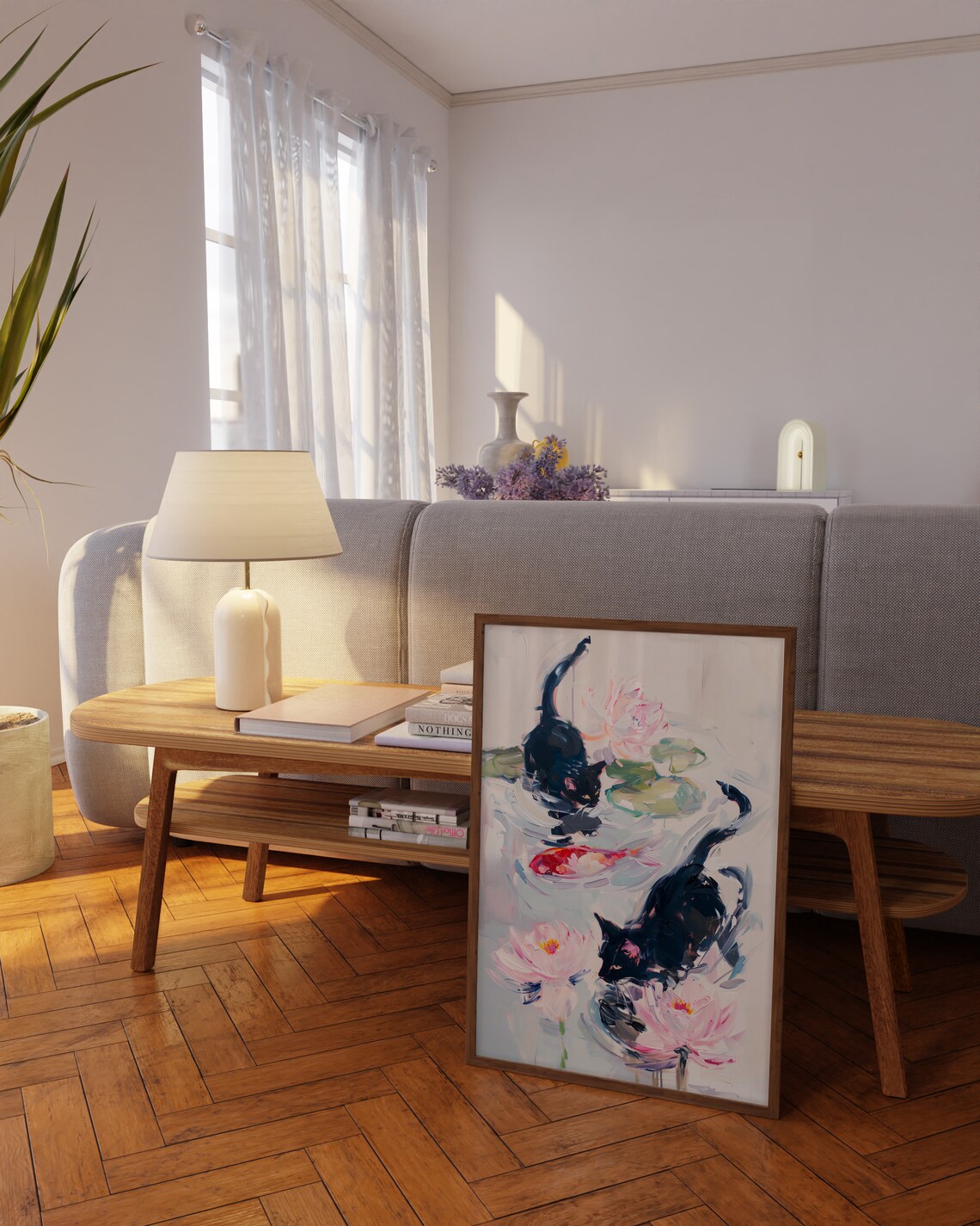Monet-Inspired Black Cat and Water Lily Art Print - Image 2