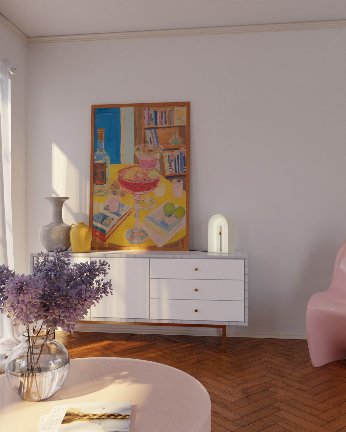 Pink Cocktail And Citrus Bar Cart Still Life Painting Poster - Image 4