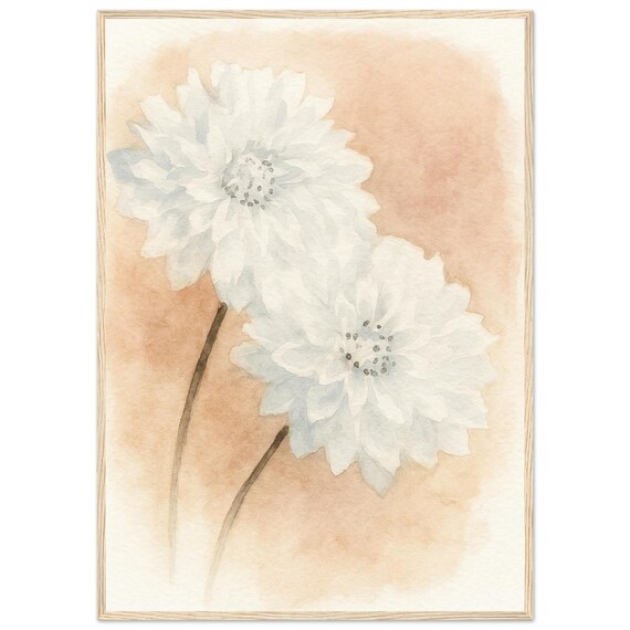 White Dahlia Watercolor Art Print Framed Floral Botanical Poster