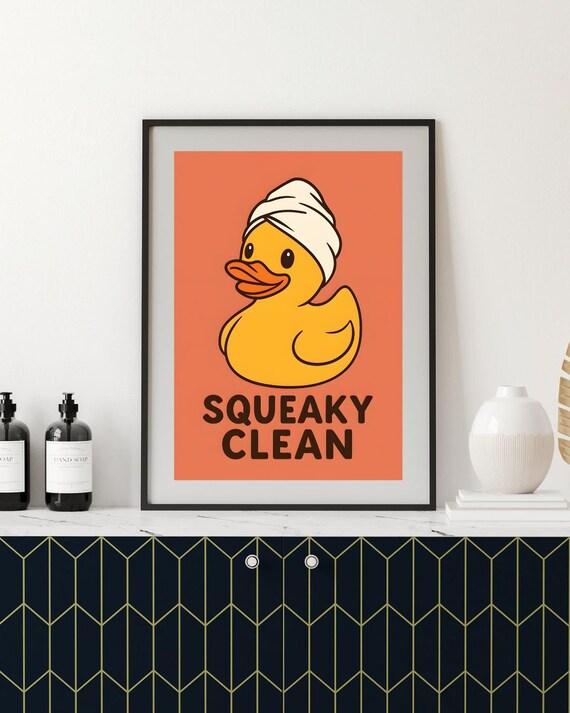 Squeaky Clean Rubber Duck Towel Funny Bathroom Kids Wall Poster