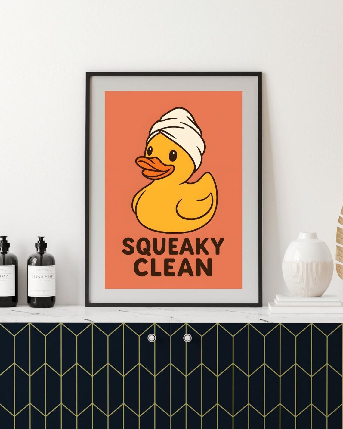 Squeaky Clean Rubber Duck Towel Funny Bathroom Kids Wall Poster