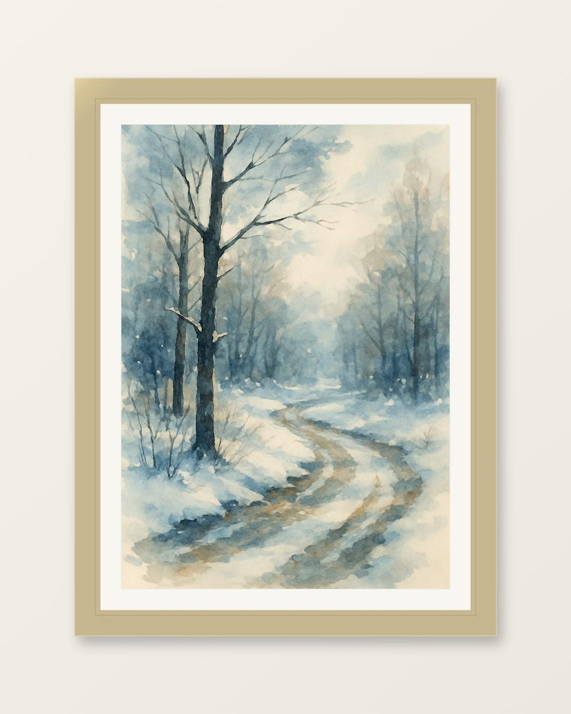 Winter Forest Snowy Path Watercolor Quiet Serene Woodland Print