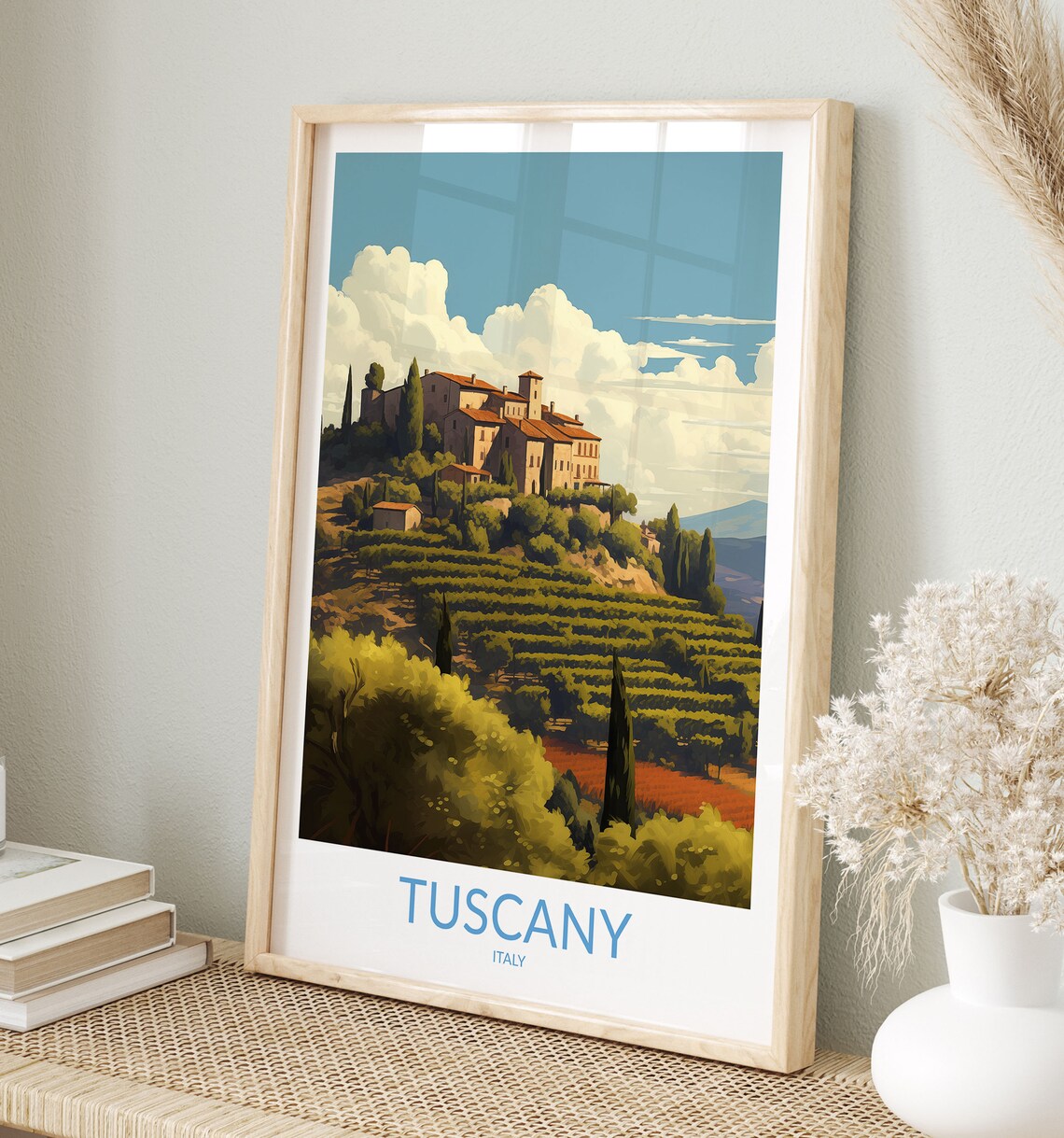 Tuscany Italy Hilltop Village Terraced Vineyards Countryside Poster