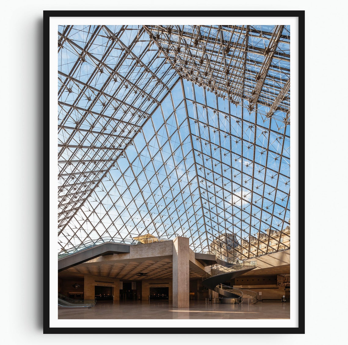 Louvre Pyramid Interior Hall Paris Museum Modern Design Poster