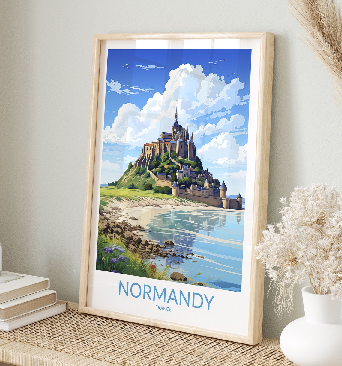 Normandy France Iconic Mont Saint Michel Abbey Island Scene Poster