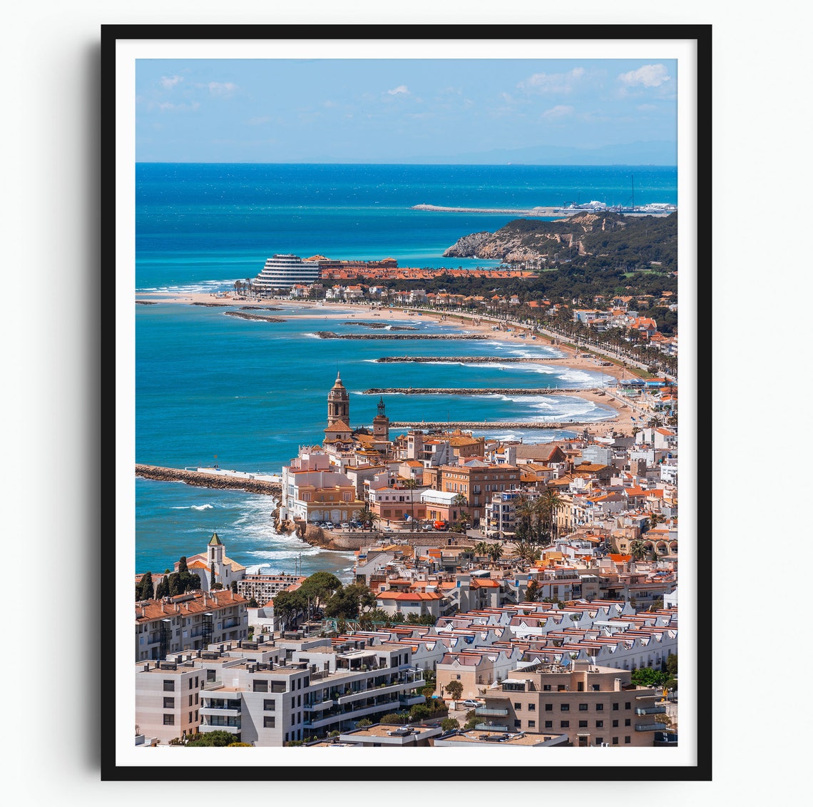 Sitges Spain Coast Beach Church Mediterranean Sea View Poster