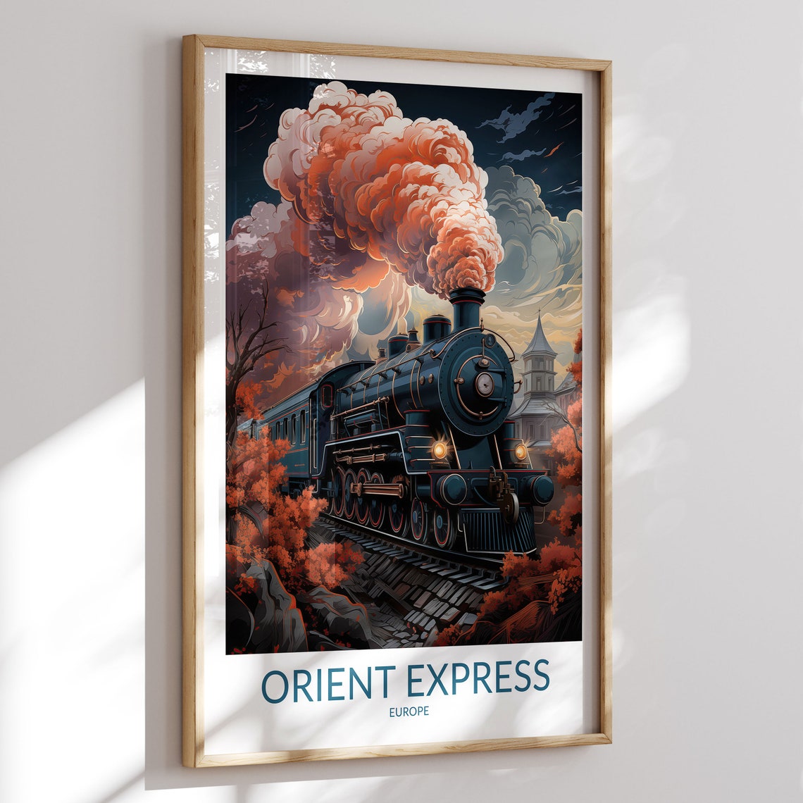 Orient Express Europe Steam Locomotive Night Cloud Travel Poster