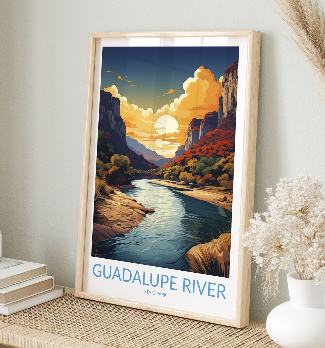 Guadalupe River State Park Sunset Canyon Golden Hour Travel Poster