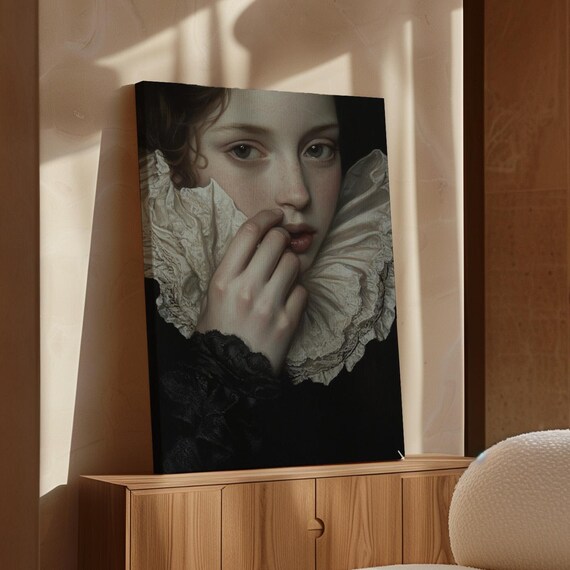 Gothic Beauty With Ruffled Collar Green Eyes Dark Portrait Poster